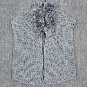 Handmade Crochet Sweater Womens XL Gray Sleeveless Open Front Cardigan Vest